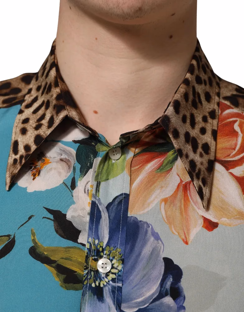 Dolce & Gabbana Multicolor Floral Animal Print Collared Shirt