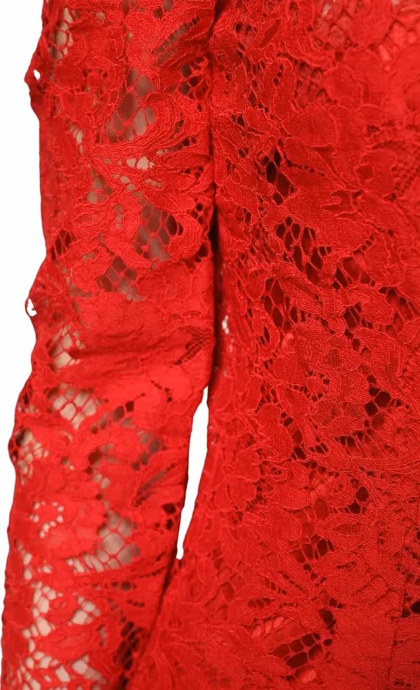 Dolce & Gabbana Red Lace Floral Embroidery Long Sleeves Top