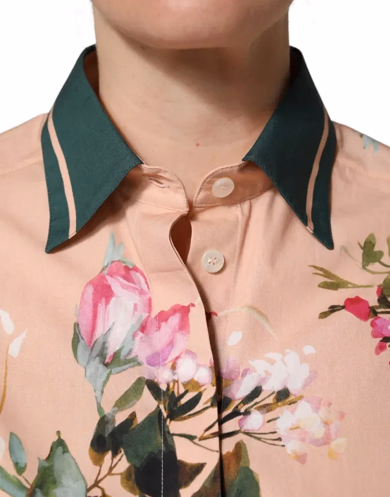 Dolce & Gabbana Pink Floral Cotton Button Front Shirt Top