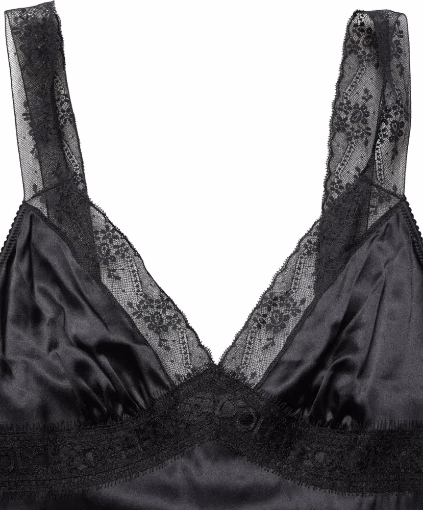 Dolce & Gabbana Black Silk Lace Trim Camisole V-neckline Tank Top