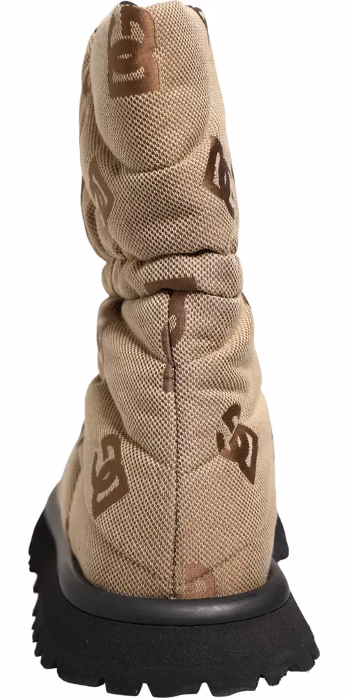 Dolce & Gabbana Brown Logo Print Lace Up Snow Boots Shoes