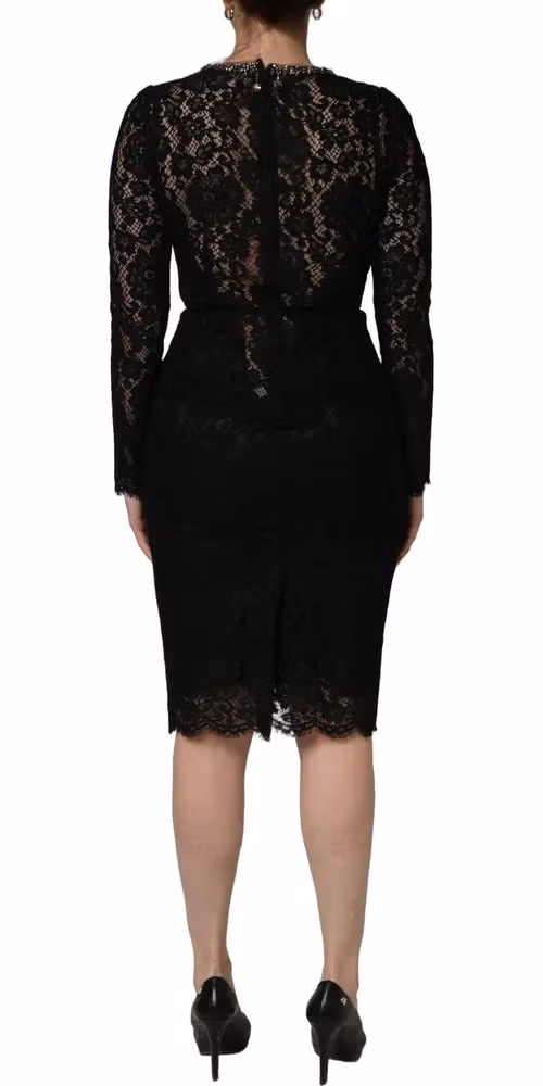 Dolce & Gabbana Black Crystal Embellished Sheath Midi Dress