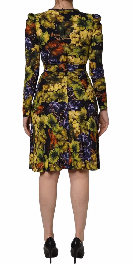 Dolce & Gabbana Multicolor Grape Print LongSleeve Midi Dress
