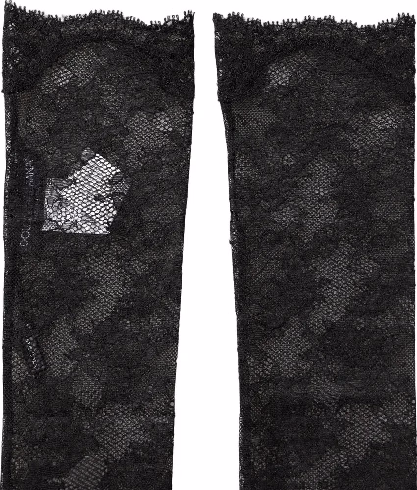 Dolce & Gabbana Black Floral Lace Nylon Stretch Knee Socks