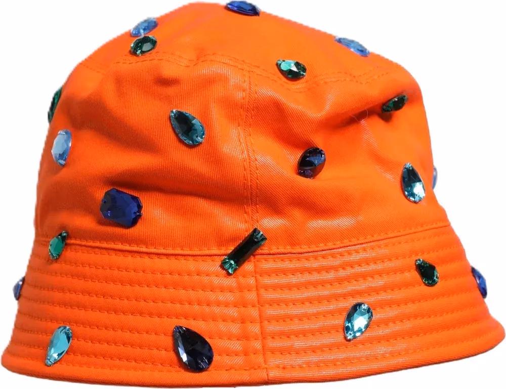 Dolce & Gabbana Orange Crystal Embellished Bucket Fisherman Cap Hat