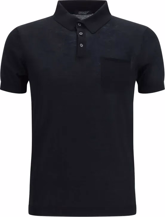 Aragona Cashmere Black Cotton Polo Shirt