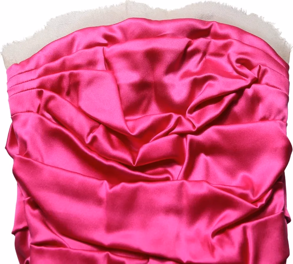 Dolce & Gabbana Hot Pink Ruched Satin Strapless Gown Dress