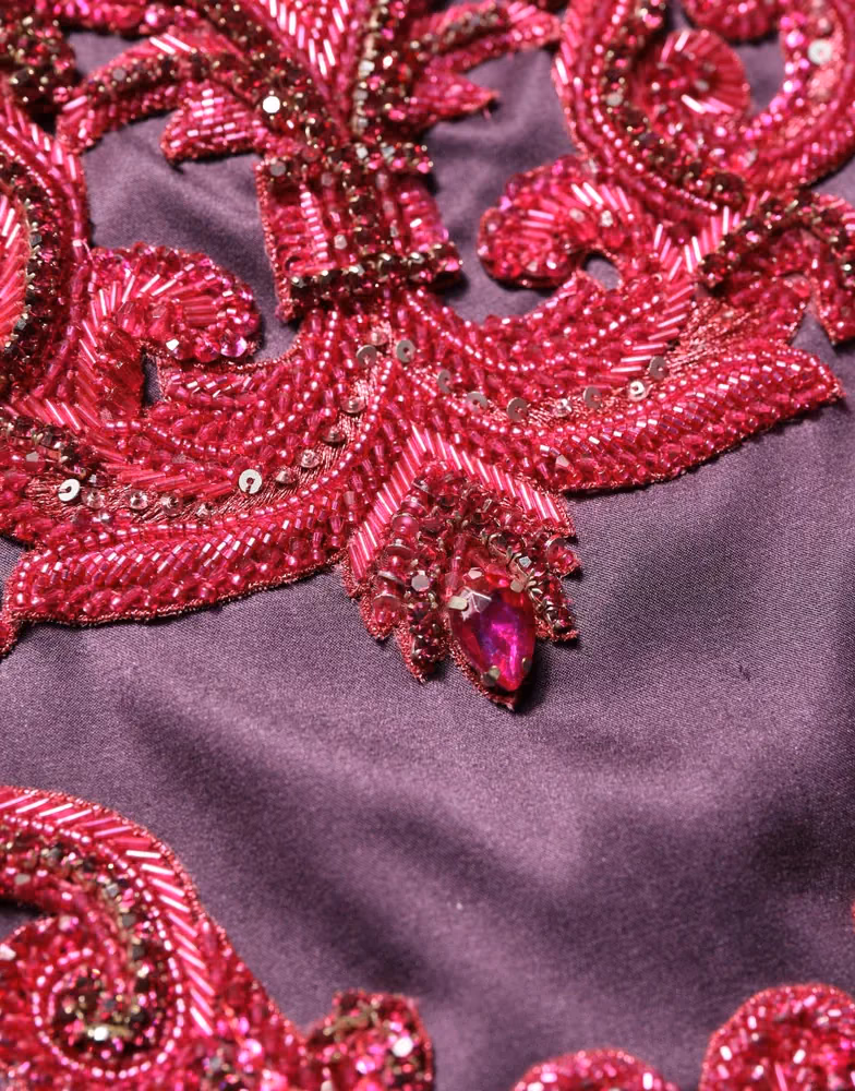 Dolce & Gabbana Purple Silk Crystal Strapless Floor Length Gown Dress