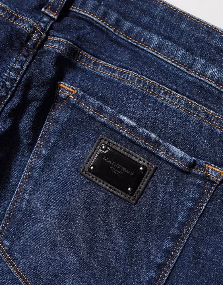 Dolce & Gabbana Blue Distressed Skinny Cotton Denim Jeans