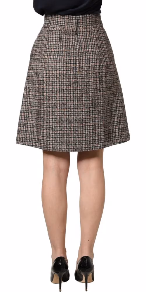 Dolce & Gabbana Brown Tweed Kick Pleat High Waist Mini Skirt