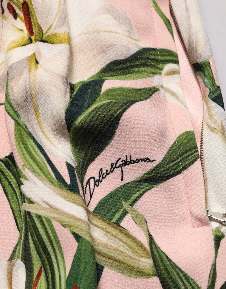 Dolce & Gabbana Pink Lilium Print High Waist Pencil Skirt