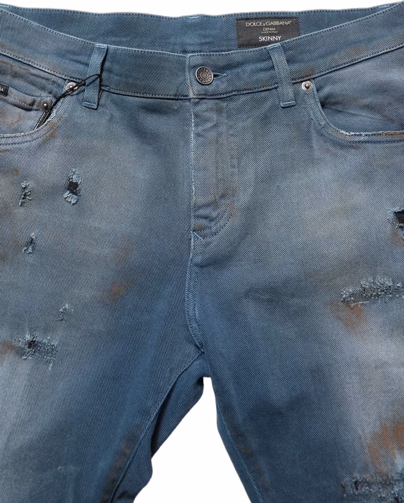 Dolce & Gabbana Blue Distressed Mid Waist Skinny Denim Jeans