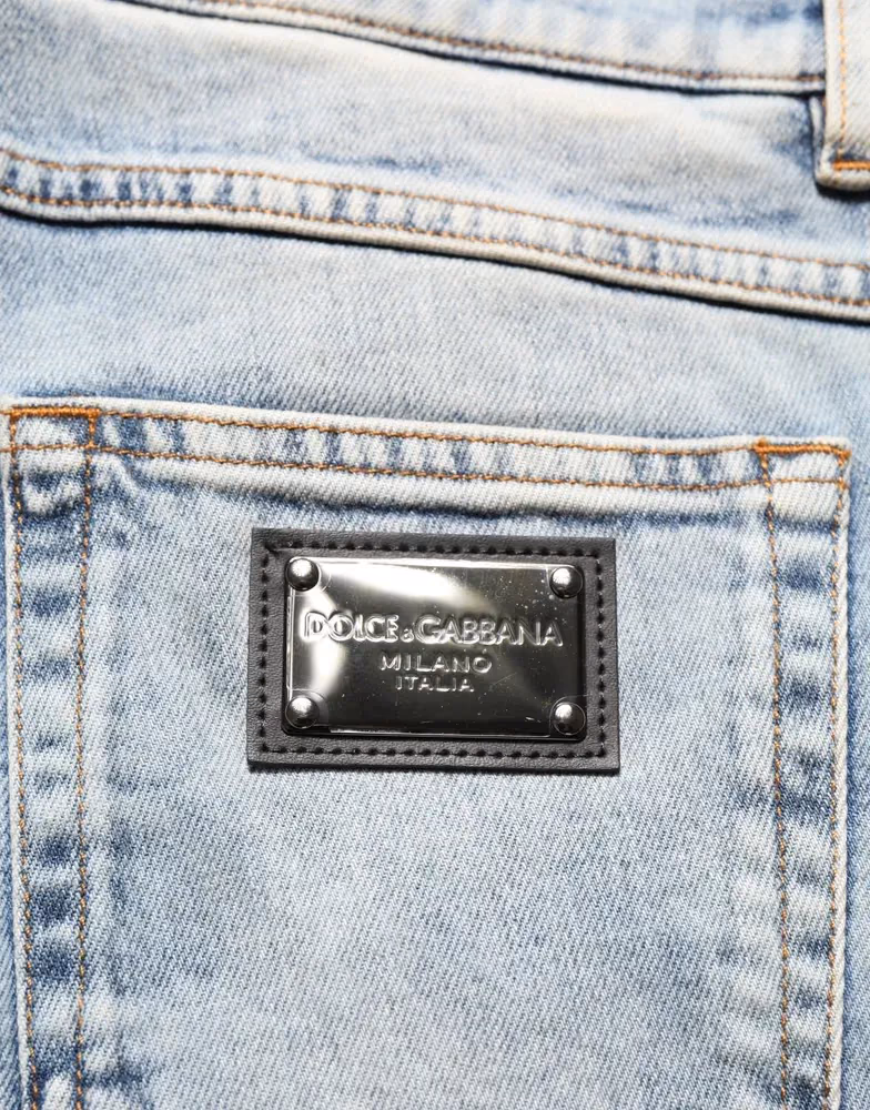 Dolce & Gabbana Blue Washed Mid Waist Straight Men Denim Jeans