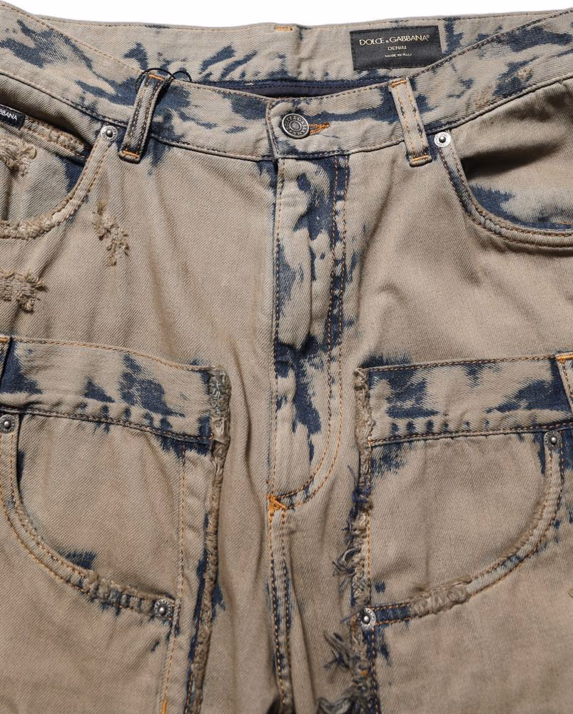 Dolce & Gabbana Beige Bleached Deconstructed Men Denim Jeans