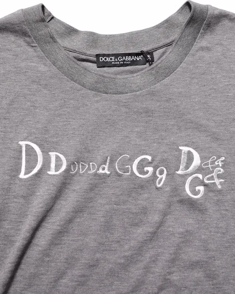 Dolce & Gabbana Gray Logo Embroidery Short Sleeve T-shirt