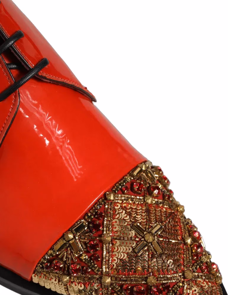 Dolce & Gabbana Red Embellished Men Derby Dress Formal Shoes