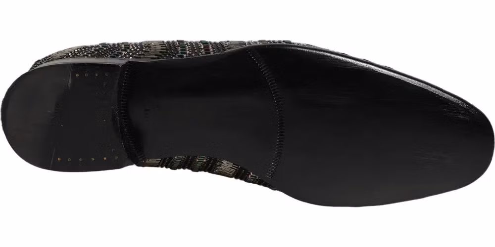 Dolce & Gabbana Black Silver Embellished Slip On Loafers Shoes