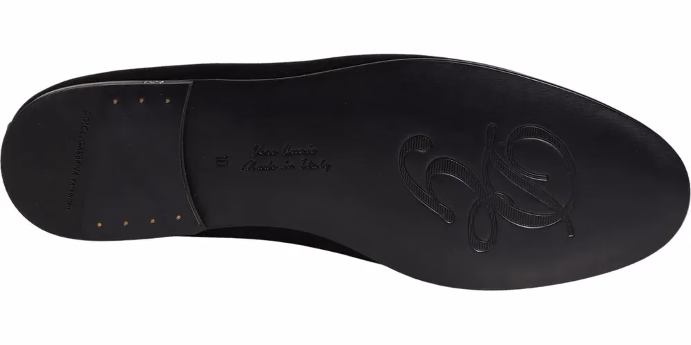 Dolce & Gabbana Black Satin Logo Slip On Flats Loafers Shoes