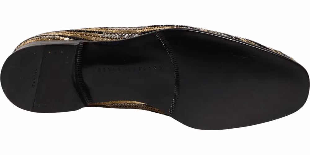 Dolce & Gabbana Gold Striped Sequin Embellished Loafer Shoes