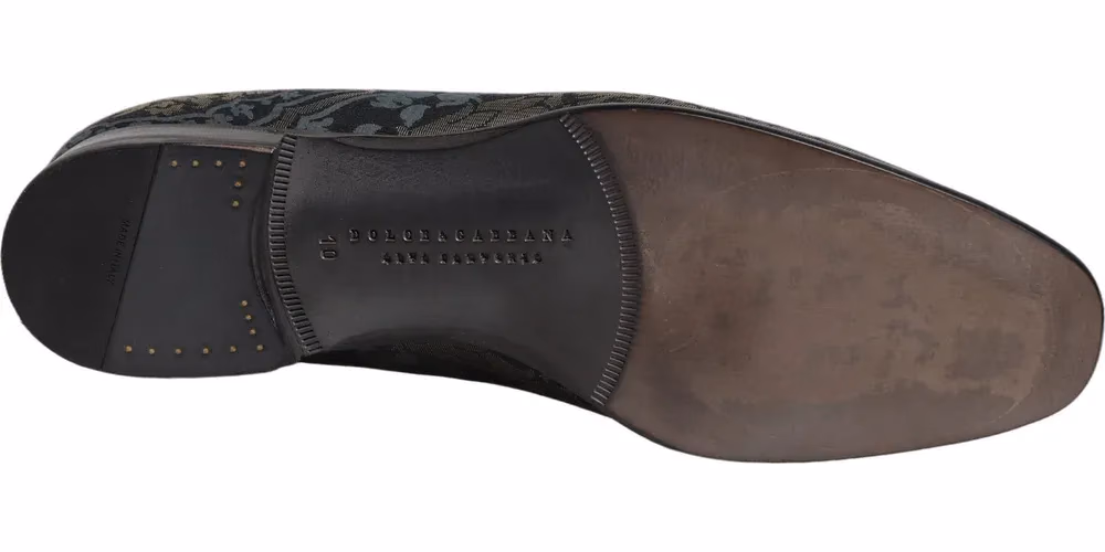 Dolce & Gabbana Black Floral Brocade Slip On Loafers Shoes