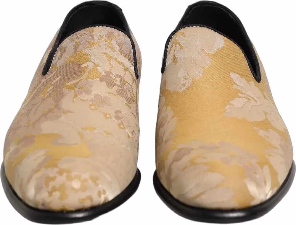 Dolce & Gabbana Gold Floral Print Jacquard Men Loafers Shoes
