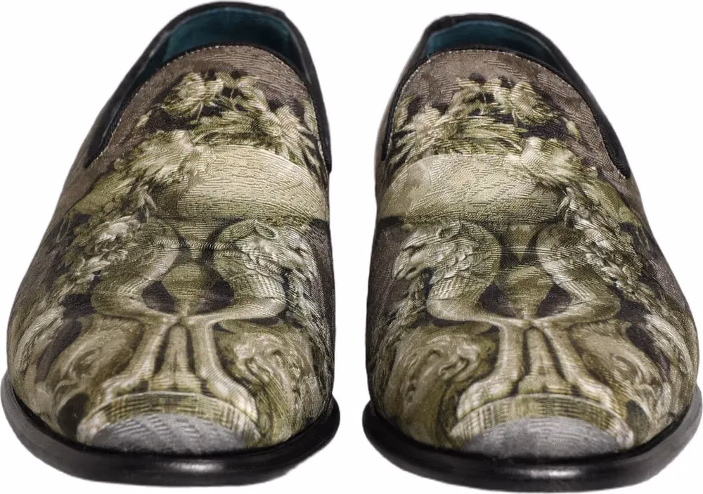 Dolce & Gabbana Brown Baroque Print Slip On Loafers Shoes