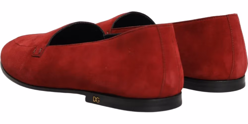 Dolce & Gabbana Red Suede Logo Slip On Flats Loafers Shoes