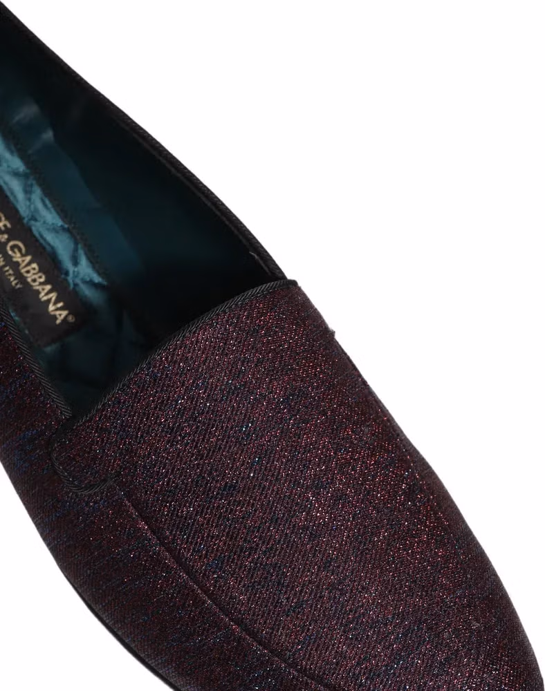 Dolce & Gabbana Maroon Glitter Lurex Logo Dress Loafers Shoes