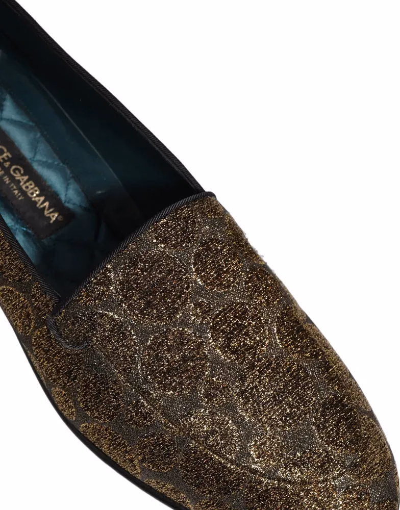 Dolce & Gabbana Gold Lurex Glitter Men Slip On Loafers Shoes