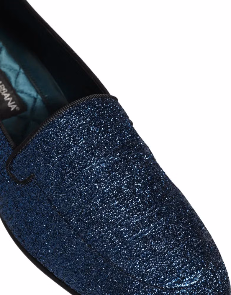 Dolce & Gabbana Blue Glitter Lurex DG Logo Dress Loafers Shoes