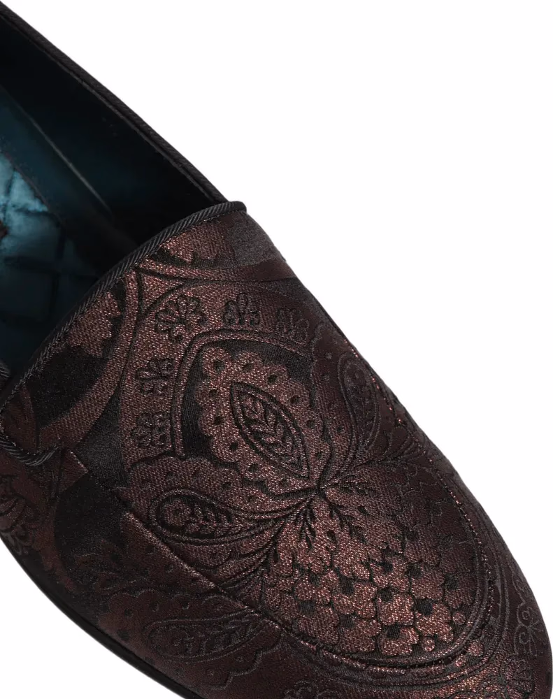 Dolce & Gabbana Maroon Jacquard Leather Slip On Loafers Shoes
