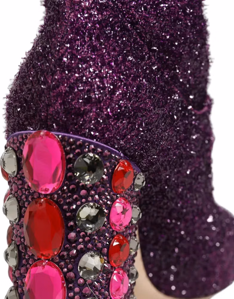 Dolce & Gabbana Purple Crystal Lurex Fantasy High Boots Shoes