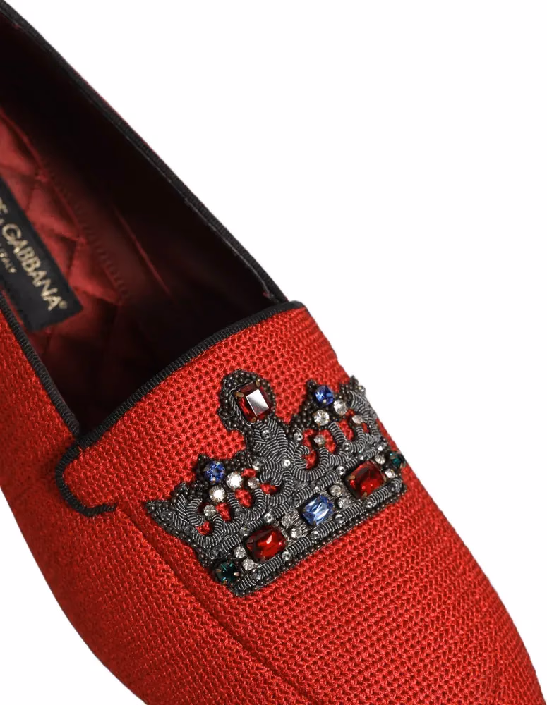 Dolce & Gabbana Red Crown Embellished Dress Loafers Shoes