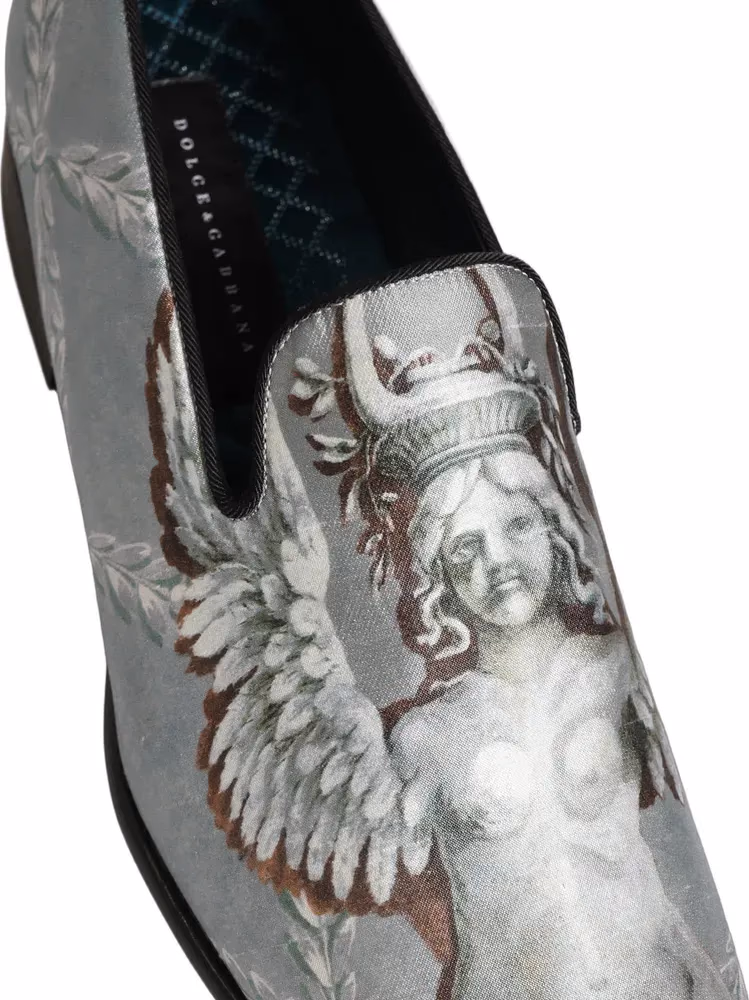 Dolce & Gabbana Gray Baroque Angel Velvet Men Loafers Shoes