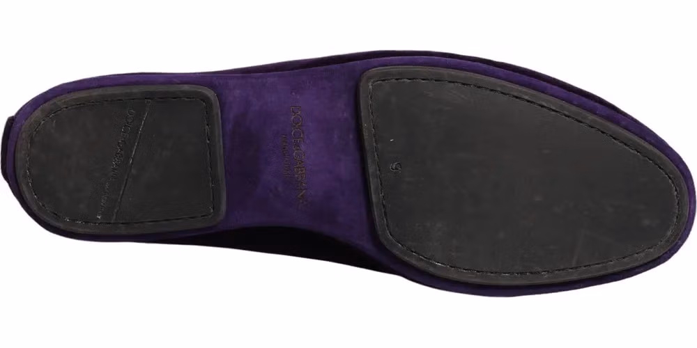 Dolce & Gabbana Violet Velvet Slip On Men Flats Loafers Shoes