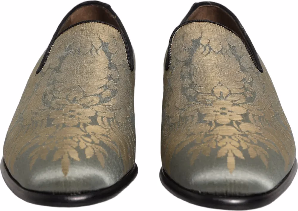 Dolce & Gabbana Gold Floral Jacquard Slip On Loafers Shoes