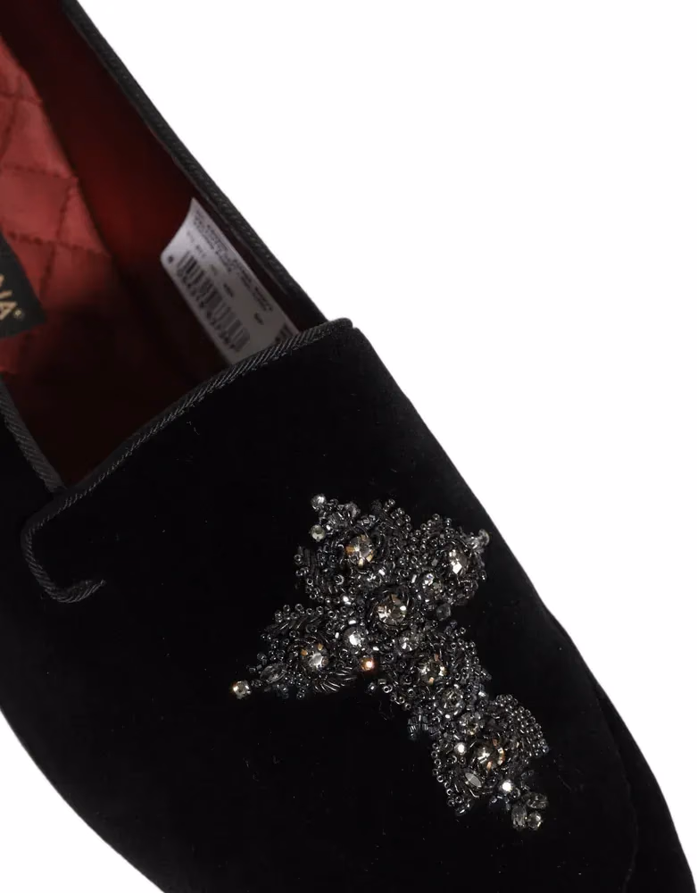 Dolce & Gabbana Black Suede Embellished Dress Loafers Shoes