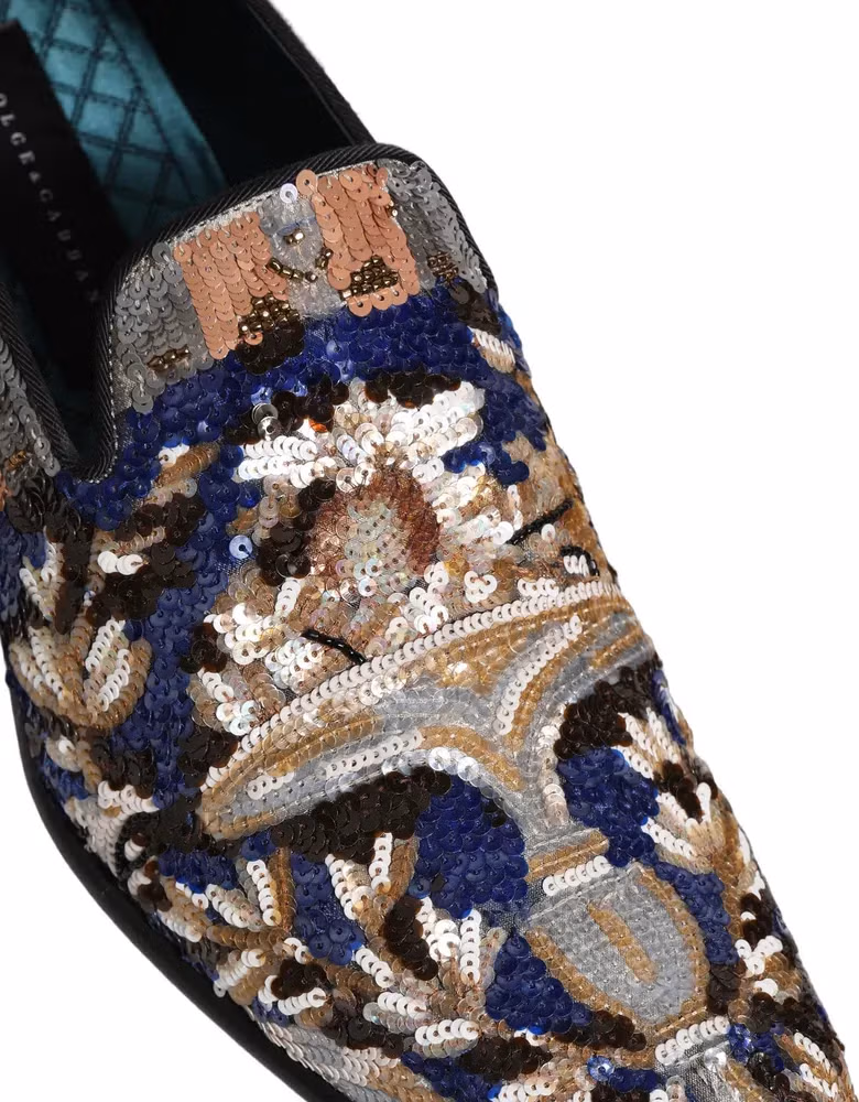 Dolce & Gabbana Multicolor Embroidered Sequin Loafers Shoes