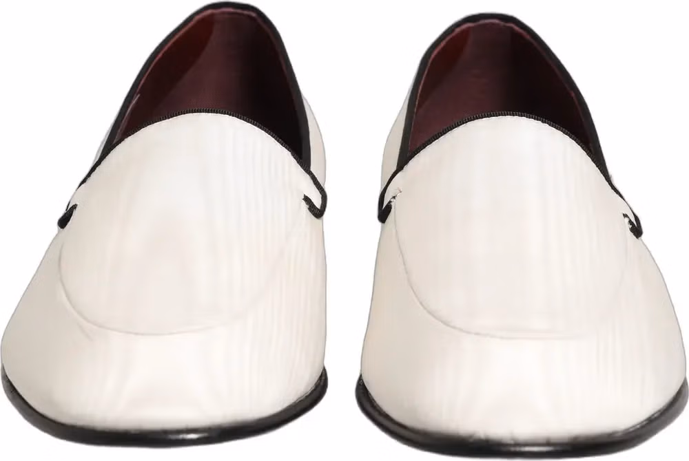 Dolce & Gabbana White Velvet Slip On Men Flats Loafers Shoes