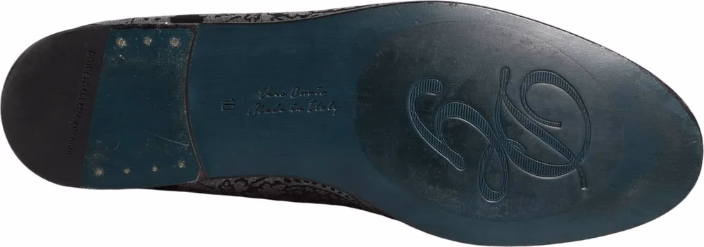 Dolce & Gabbana Silver Jacquard Leather Slip On Loafers Shoes