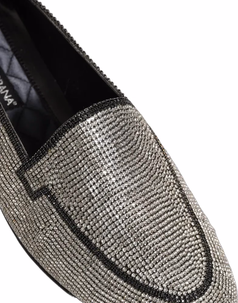 Dolce & Gabbana Silver Crystal Embellished Men Loafers Shoes