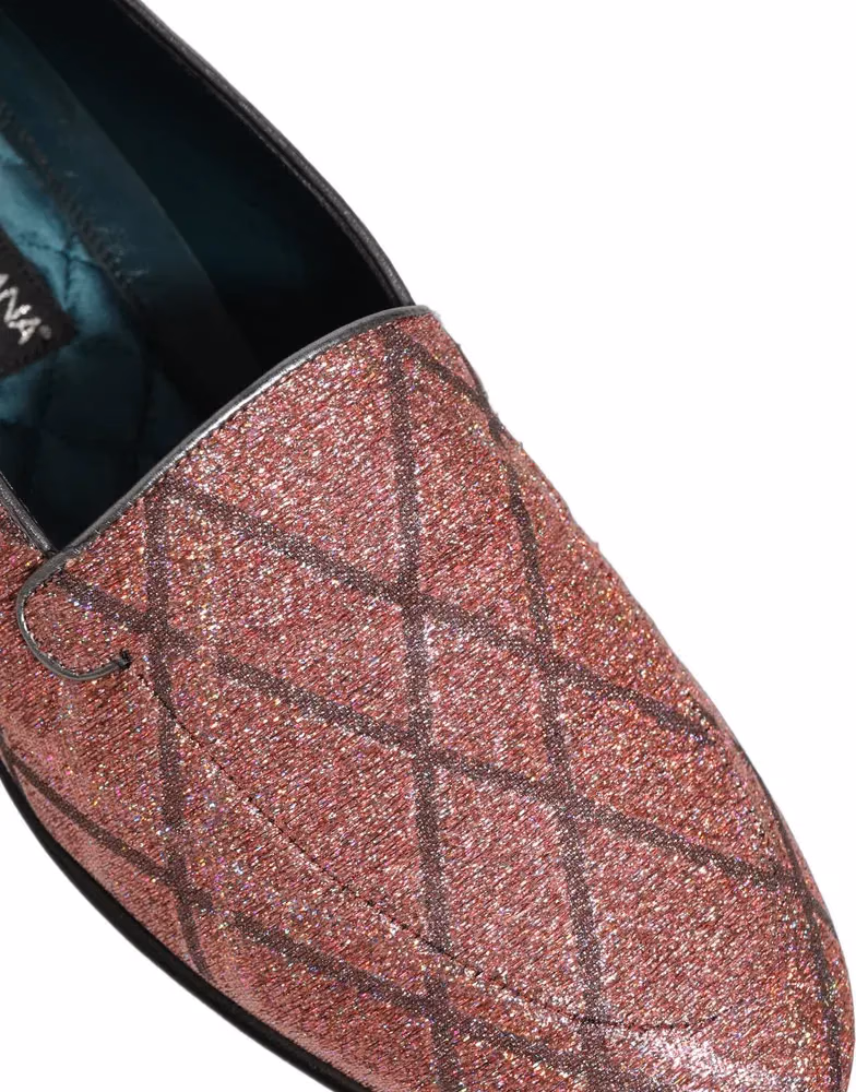 Dolce & Gabbana Pink Check Glitter Lurex Logo Loafers Shoes