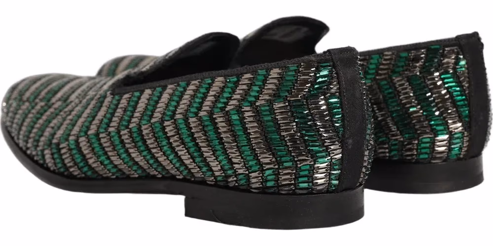 Dolce & Gabbana Silver Green Embellished Dress Loafers Shoes