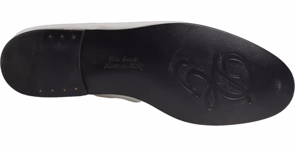 Dolce & Gabbana Silver Leather DG Logo Slip On Loafers Shoes