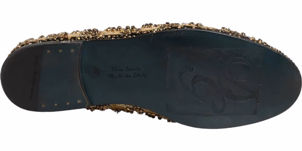Dolce & Gabbana Gold Sequin Embellished Dress Loafers Shoes