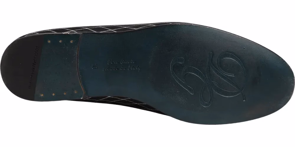 Dolce & Gabbana Black Velvet Diamond Stitched Loafers Shoes