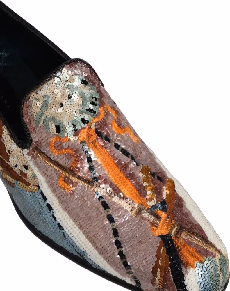 Dolce & Gabbana Multicolor Embroidered Sequin Loafers Shoes
