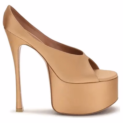 Beige Silk Platform Pumps