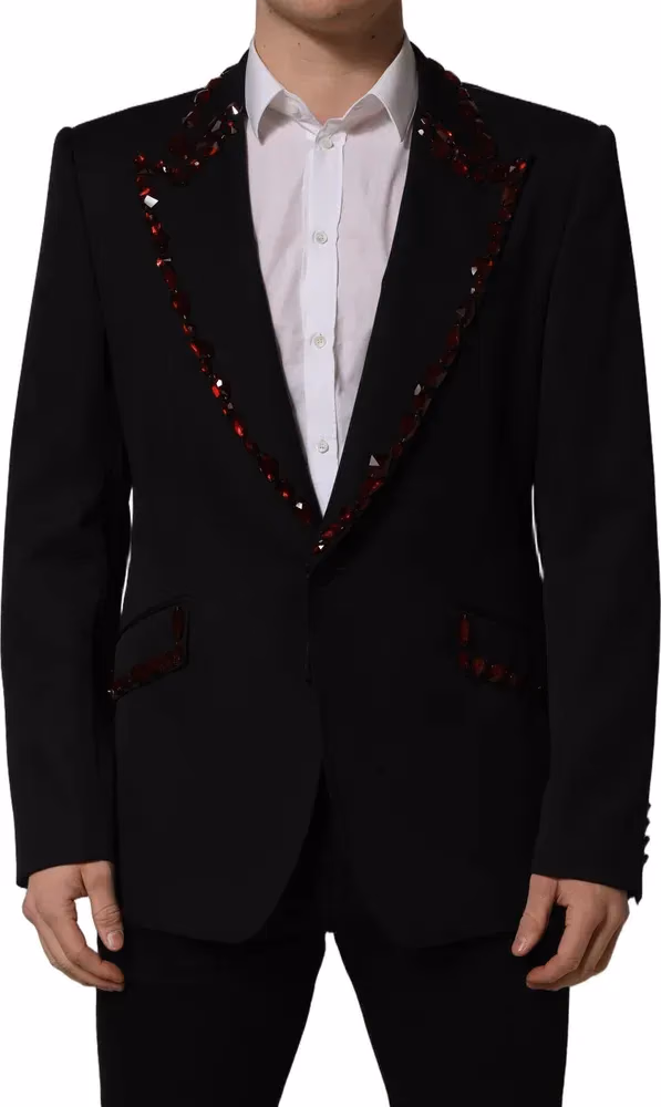 Dolce & Gabbana Black Crystal Embellished Coat Blazer Jacket