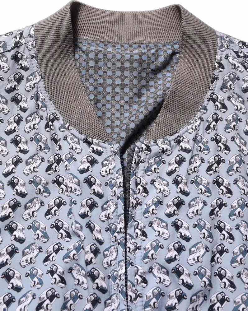 Dolce & Gabbana Light Blue Cotton Car Print Bomber Jacket